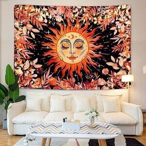 𝅺PSYCHEDELIC Sun Stars Garden Flower Tapestry Mandala Living Room Bedroom Dorm